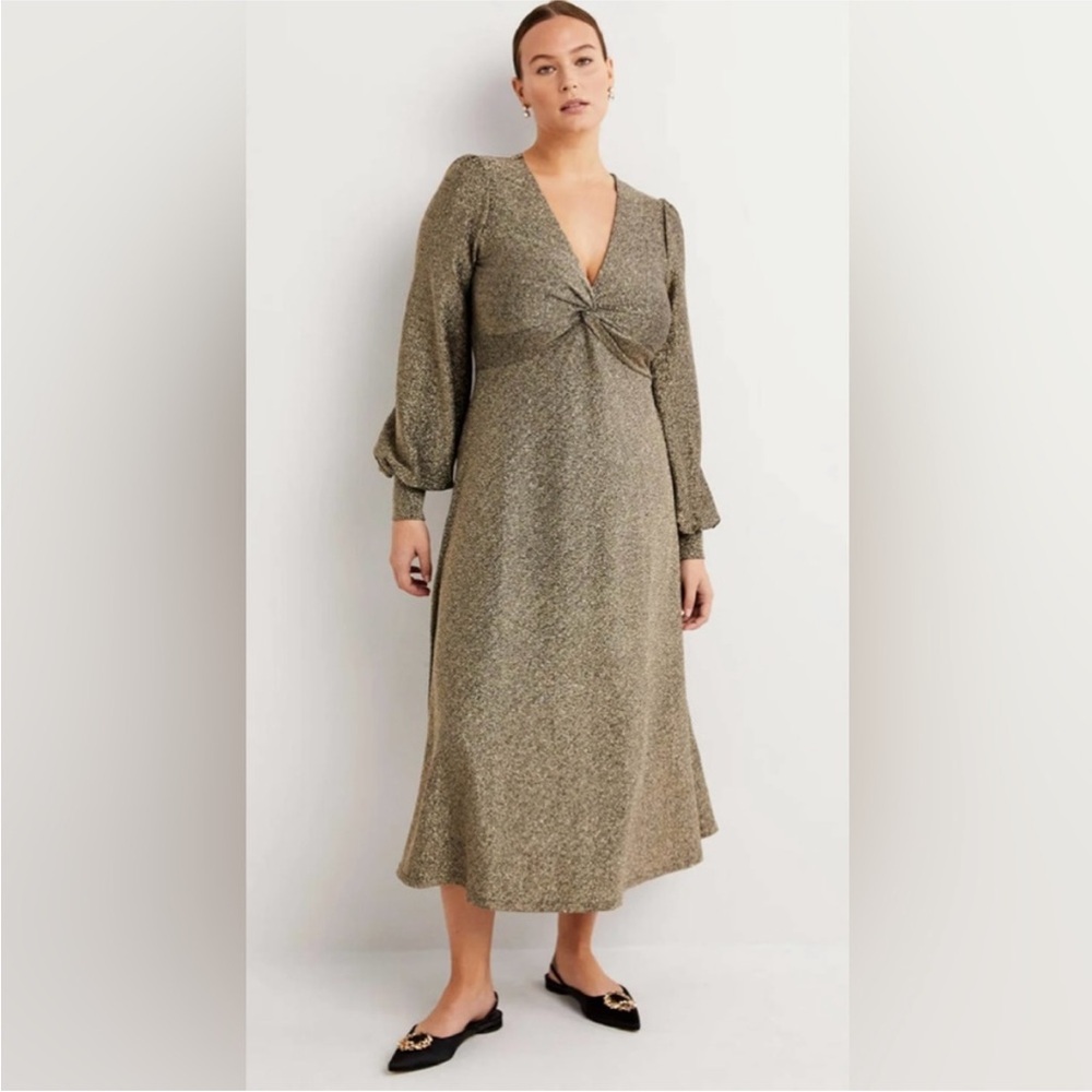 Boden Olive Metallic Midi Dress